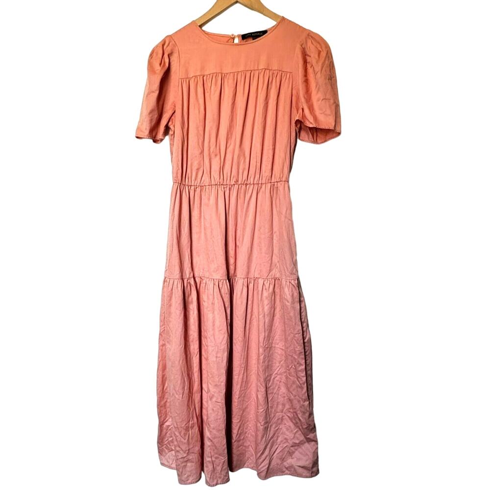 LOVE REPUBLIC Women's Medium Dress Pink Ruffle Tiered‎ Peasant Pockets Coquette